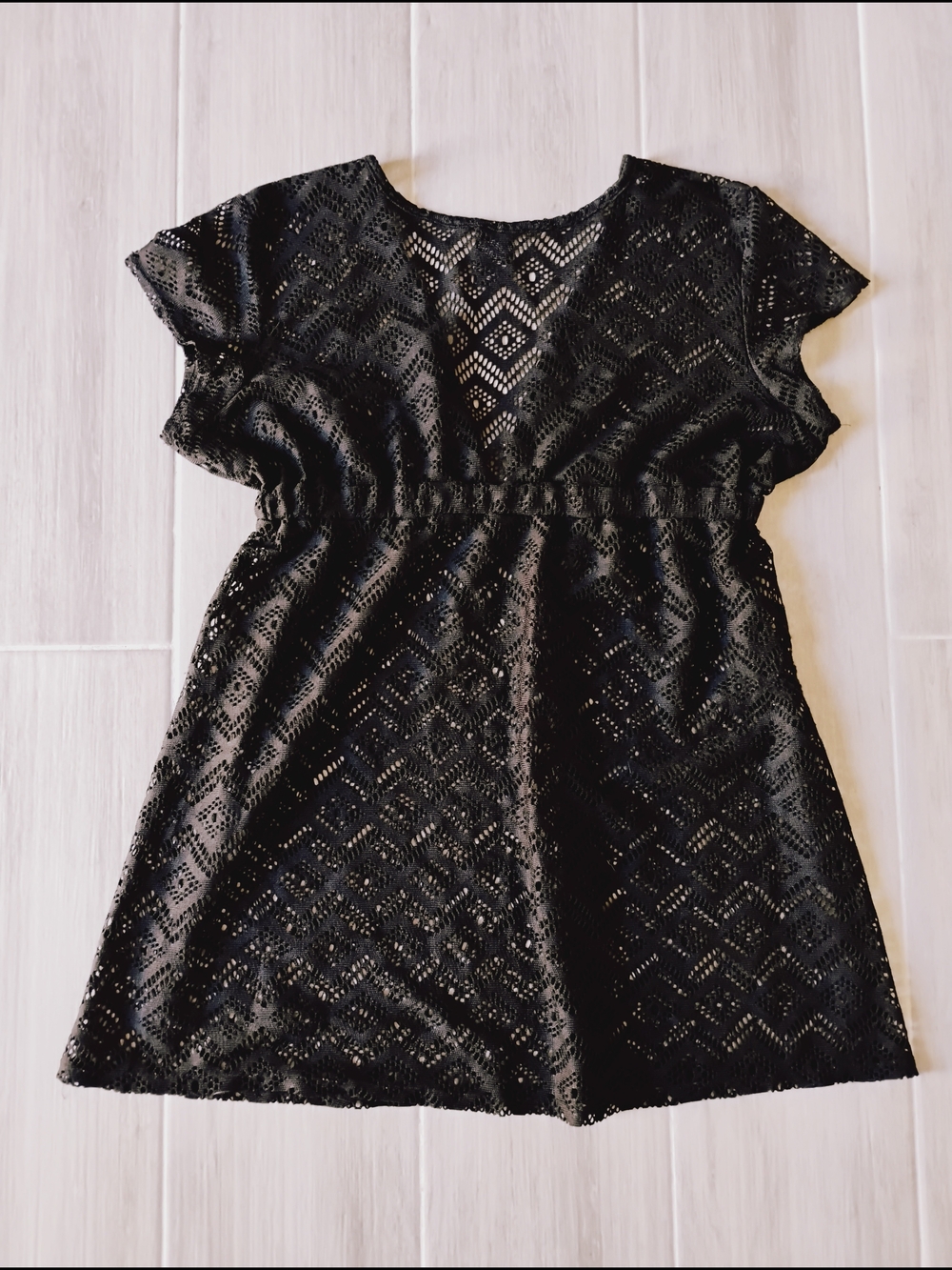 Catalina Black Lace Swim Cover Up Sheer V-Neck Sz L - Picture 3 of 4